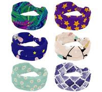 Confezione da 6 cerchietti per capelli da donna, con stelle dorate, sfondo viola, fascia elastica larga antiscivolo, anti-umidità, per yoga, palestra, corsa, fitness, sport