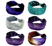 Confezione da 6 cerchietti per capelli da donna, con stelle dorate, verde scuro, cielo stellato, elastiche, larghe, morbide, antiscivolo, per yoga, allenamento, sport, corsa