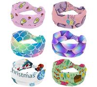 Confezione da 6 cerchietti per capelli da donna e ragazza, morbidi e larghi, con triangoli rosa, elastici, con nodi, per allenamento, yoga, palestra, corsa