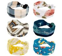 Confezione da 6 cerchietti per capelli da donna, morbidi e larghi, con nodo attorcigliato, con croce, rosa, rosa, cuore, lettera, motivo senza cuciture, accessori per capelli alla moda