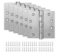 Confezione da 6 cerniere per porta in acciaio inox, 10,2 x 10,2 cm, resistenti, con cuscinetti a sfera, con angoli quadrati, per porte esterne e interne, argento