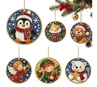 Confezione da 6 ciondoli natalizi con perle fai da te, ornamenti per le | Set di 6 ciondoli in legno, design con perle e strass, artigianato fai da te, dimensioni 8 cm, pronto per le vacanze in