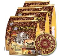 Confezione da 6 (classico) Old Town White Coffee 3 in 1 caffè istantaneo asiatico Malesia con sottobicchiere in sughero Oldtown White Coffee Package, 90 pacchetti e un pacchetto campione di sapore
