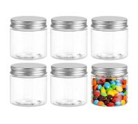 Confezione da 6 contenitori di plastica (PET) vuoti, da 250 ml, con tappi di alluminio color argento, per cosmetici, creme, lozioni, pomate, trucco
