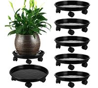 Confezione da 6 contenitori per piante con ruote da 30,5 cm, in plastica, per piante da interno ed esterno, con piattini per vasi grandi e pesanti, colore: nero lucido