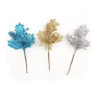 Confezione da 6 decorazioni natalizie glitterate con fiori artificiali, foglie e frutta, compatibili con le decorazioni natalizie per la cas