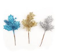 Confezione da 6 decorazioni natalizie glitterate con fiori artificiali, foglie e frutta per decorazioni natalizie e per la casa.