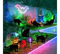 Confezione da 6 decorazioni per Halloween a forma di gatto nero, decorazioni per Halloween, con paletti, occhi che si illuminano al buio con silhouette spaventosa, per cortile, prato, giardino