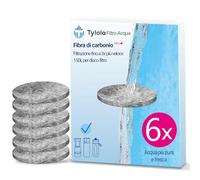 Confezione da 6 dischi filtranti in fibra di carbonio, compatibili con bottiglie e caraffe, riduce fino al 98% cloro, metalli pesanti, impurità, gusto più puro e piacevole - Tylola PRO+