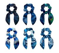 Confezione da 6 elastici per capelli da donna, adorabili elastici con fiocco per capelli spessi, elastici per orecchie da coniglio, accessori per capelli per ragazze, motivo a vortice blu galassia