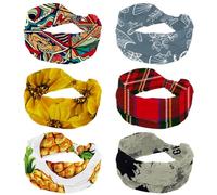 Confezione da 6 fasce elastiche da donna, assorbite dal sudore, per sport, yoga, allenamento, pesce mare, bella fascia per capelli larga morbida e annodata