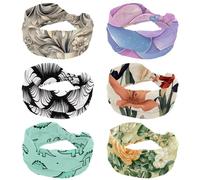 Confezione da 6 fasce elastiche larghe per capelli da donna, con nodo a squame di sirena, vintage, per uso quotidiano, yoga, allenamento