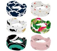 Confezione da 6 fasce elastiche moderne con motivo a triangolo, per donne, assorbono il sudore, per sport, yoga, allenamento, morbida e larga, con nodo attorcigliato