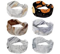 Confezione da 6 fasce elastiche per capelli con gatto nero, per Halloween, luna, zucca, per donne, per sport, antiscivolo, morbide, per yoga e allenamento