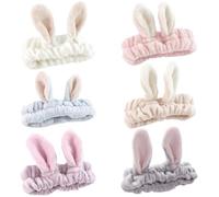 Confezione da 6 fasce elastiche per capelli con orecchie di coniglio, in pile di corallo, per feste, lavaggio viso, doccia, donne, costum