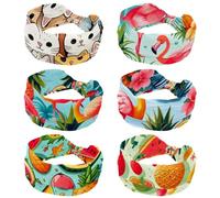 Confezione da 6 fasce elastiche per capelli da donna, con ananas tropicale, fenicottero, larghe e morbide, per yoga, allenamento, sport, corsa, viaggi, accessori per capelli