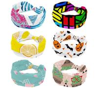 Confezione da 6 fasce elastiche per capelli da donna, con stampa di lettere colorate, ampie, antiscivolo, per yoga, allenamento, sport, palestra, corsa, fitness