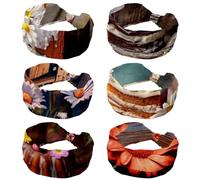 Confezione da 6 fasce elastiche per capelli da donna, larghe fasce per capelli da donna, margherite con dolce torta su sfondo di legno, morbida fascia sportiva per yoga, palestra, fitness