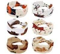 Confezione da 6 fasce elastiche per capelli da donna, per allenamento, West Wild Catcus Cowboy, cavalli, rodeo, con motivo a torsione, turbante, accessori per capelli
