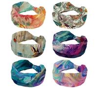 Confezione da 6 fasce elastiche per capelli da donna, per sport, antiscivolo, morbide, retrò, vintage, colorate, con farfalle, per yoga e allenamento