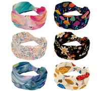 Confezione da 6 fasce elastiche per capelli, da donna, per yoga, allenamento, sport, turbante con nodo attorcigliato, motivo a funghi colorati, per ragazze e donne