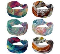 Confezione da 6 fasce larghe da donna, assorbono il sudore, elastiche e morbide, con torta a forma di cuore su sfondo in legno antico, accessorio per capelli alla moda