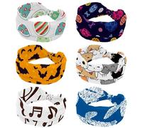 Confezione da 6 fasce larghe per capelli da donna, antiscivolo, sportive, motivo colorato con motivo giorno dei morti, fascia larga Fahion per yoga, allenamento, tutti i giorni