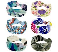 Confezione da 6 fasce larghe per capelli da donna, con fiori selvatici, fasce elastiche per capelli, antiscivolo, per yoga, allenamento, tutti i giorni