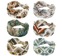 Confezione da 6 fasce larghe per capelli da donna, con nodi intrecciati, antiscivolo, motivo geometrico astratto etnico, morbido, elastico, turbante per ragazza