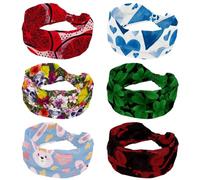 Confezione da 6 fasce larghe per capelli da donna, motivo a cuori blu acquerello, annodate, per yoga, allenamento, morbido, elastico, accessori per capelli alla moda