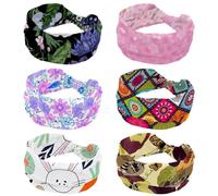 Confezione da 6 fasce larghe per capelli da donna, motivo floreale, con rami di albero, elastiche, antiscivolo, turbante, per allenamento, yoga, sport, corsa