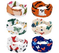 Confezione da 6 fasce larghe per capelli da donna, per Halloween, con teschio di gatto nero, pipistrello, zucca, elastiche, antiscivolo, con nodo attorcigliato, fasce per il sudore, per yoga e