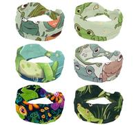 Confezione da 6 fasce per capelli a forma di rana in stile cartone animato, per ragazze e donne, con croce intrecciata, morbida, turbante, elastica, per yoga, allenamento