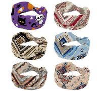 Confezione da 6 fasce per capelli da donna, alla moda, antiscivolo, con nodi, con motivo etnico, rosa e beige, larghe, per allenamento, sport, yoga