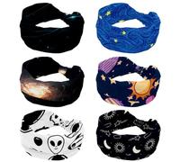 Confezione da 6 fasce per capelli da donna, con stelle blu cielo stellato, alla moda, fascia elastica per la testa, fascia per la testa elastica per sudore, sport, allenamento, turbante