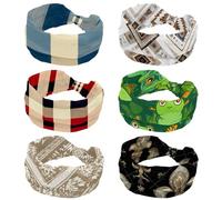 Confezione da 6 fasce per capelli da donna, motivo geometrico astratto, etnico, senza cuciture, elastiche, larghe, alla moda, turbante, per yoga, allenamento, fascia per la testa, accessori per