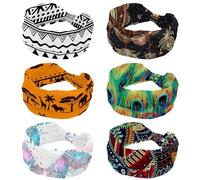 Confezione da 6 fasce per capelli da donna, per yoga, allenamento, Dreamcatch con piume magiche, hippie su stelle, fascia elastica per capelli, morbida fascia per capelli, turbante alla moda