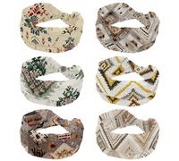 Confezione da 6 fasce per capelli da donna, stile etnico astratto vintage, elastiche, morbide, per yoga, corsa, sport, allenamento, viaggi