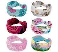 Confezione da 6 fasce per capelli larghe con fiori dolci e fiori da donna, morbidi turbanti, fasce antiscivolo per la testa, elastiche per sudore, yoga, allenamento, bandana con nodo incrociato