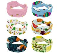 Confezione da 6 fasce per capelli larghe da donna, da viaggio, blu, con mongolfiera, morbide fasce per la testa antiscivolo, elastiche per sudore, yoga, allenamento, fascia per capelli annodata