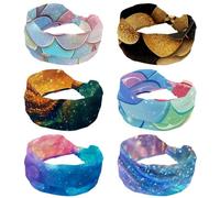 Confezione da 6 fasce per capelli per donne e ragazze, antiscivolo, per trucco, con squame di sirena, fascia per capelli annodata