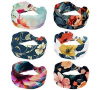 Confezione da 6 fasce per capelli per ragazze e donne con fiori bianchi rossi morbidi turbanti incrociati larghi elastici per yoga e allenamento