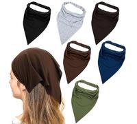 Confezione da 6 fazzoletti triangolari da donna, sciarpa per capelli, fascia elastica bohémien, bandana antiscivolo, tinta unita, per viaggi e feste