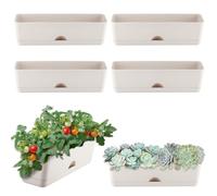 Confezione da 6 fioriere rettangolari da 40,6 x 11,1 cm, grandi fioriere rettangolari per davanzale della finestra, per interni, con fori di drenaggio e piattini, vasi da fiori per erbe grasse, grigio