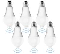Confezione da 6 lampadine LED E27 con sensore di movimento, 12 W, bianco freddo, 6500 K, lampada PIR a risparmio energetico, con sensore di luce, per corridoio, garage, scale, balcone