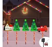 Confezione da 6 luci natalizie mobili, impermeabili, a energia solare, a batteria, a energia solare e a batteria, per cortile, albero, pupazzo di neve, renna, per cortile, portici (E, a energia solare