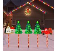 Confezione da 6 luci natalizie mobili, impermeabili, a energia solare, a batteria, a LED, impermeabili, a energia solare e a batteria, per cortile, albero, pupazzo di neve, renna, per cortile, portici