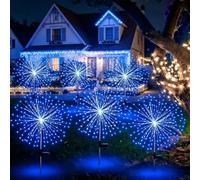 Confezione da 6 Luci Solari a Fuoco d’Artificio da Giardino, 1200 LED | Luci a picchetto Halloween, Luci Solari per Cortile Terrazzo Halloween Natale Decorazioni Feste(Blue)