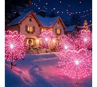Confezione da 6 Luci Solari a Fuoco d’Artificio da Giardino, 1200 LED | Luci a picchetto Halloween, Luci Solari per Cortile Terrazzo Halloween Natale Decorazioni Feste(Pink)