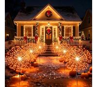 Confezione da 6 Luci Solari a Fuoco d’Artificio da Giardino, 1200 LED | Luci a picchetto Halloween, Luci Solari per Cortile Terrazzo Halloween Natale Decorazioni Feste(Orange)